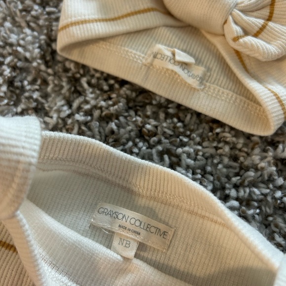 Striped Cream Kids One Piece with Hat - Picture 3 of 3